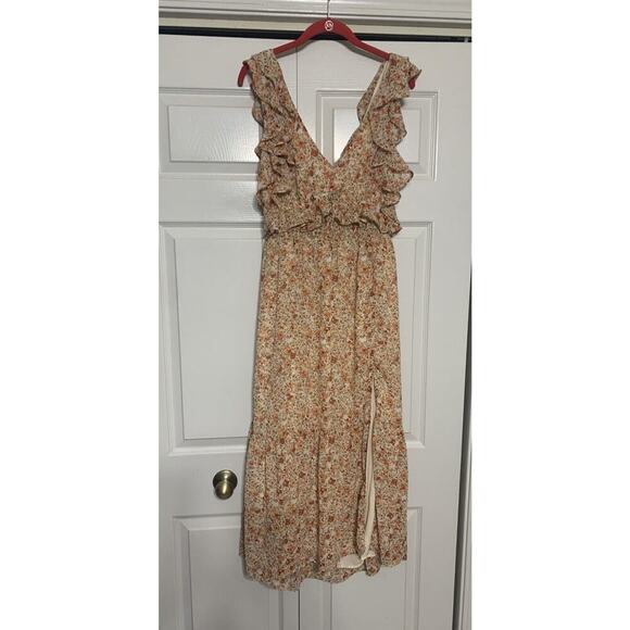 ASTR The Label Tie Open Back Floral Baby Doll Midi Dress Fairy Cottage Core L - Picture 3 of 12